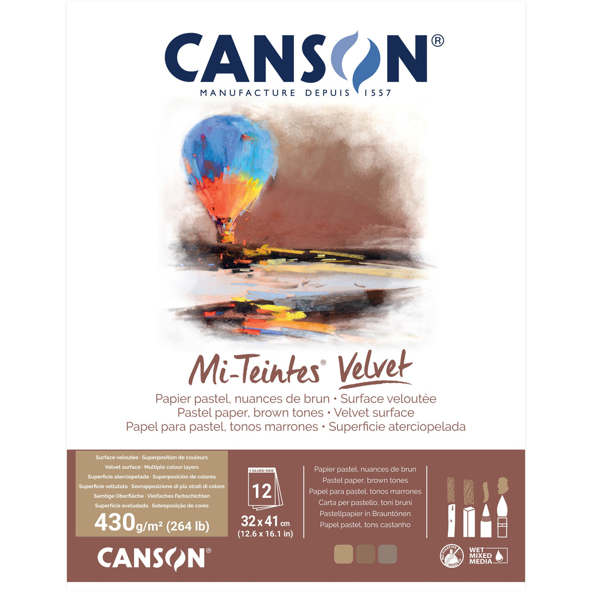 Canson Mi-Teintes Velvet Pad - Brown Tones - 430gsm - 12 sheets - 32 x 41cm