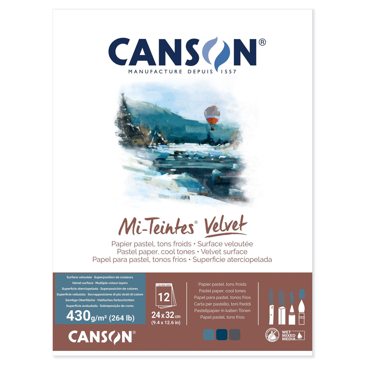 Canson Mi-Teintes Velvet Pad - Cool Tones - 430gsm - 12 sheets - 24 x 32cm
