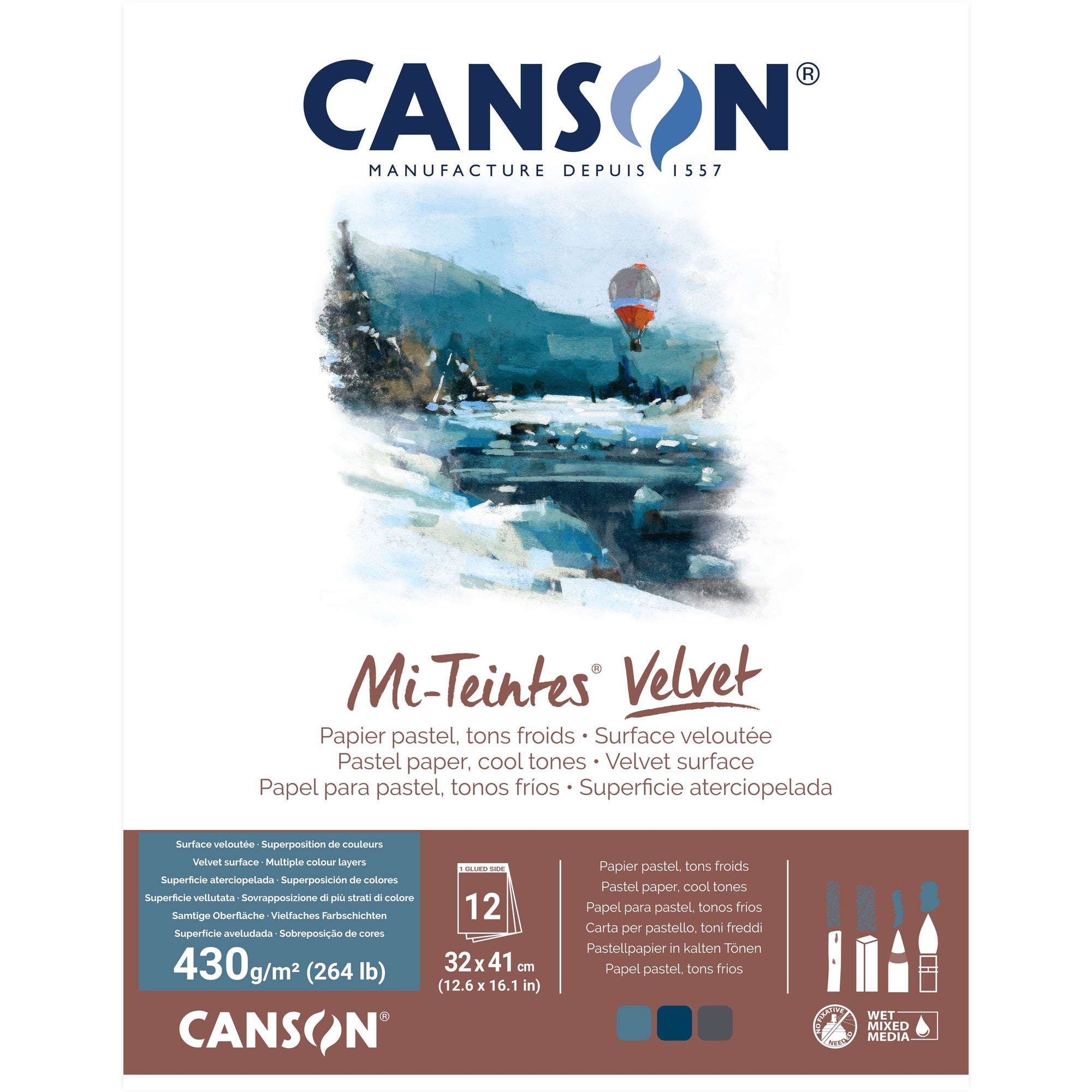 Canson Mi-Teintes Velvet Pad - Cool Tones - 430gsm - 12 sheets - 32 x 41cm