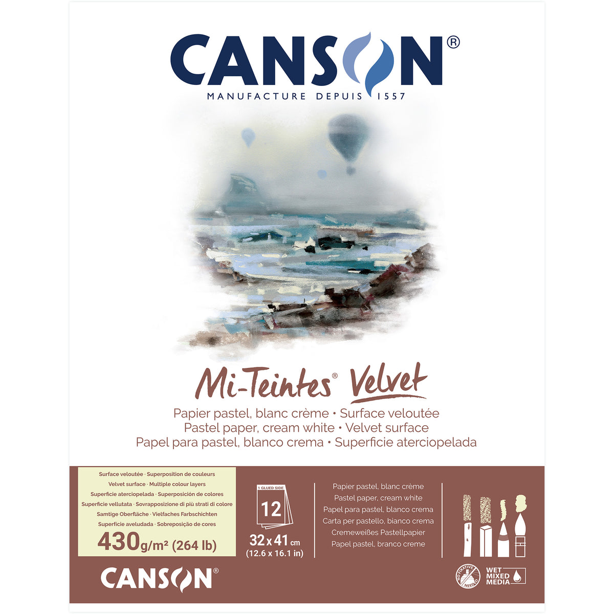 Canson Mi-Teintes Velvet Pad - Cream White - 430gsm - 12 sheets - 32 x 41cm
