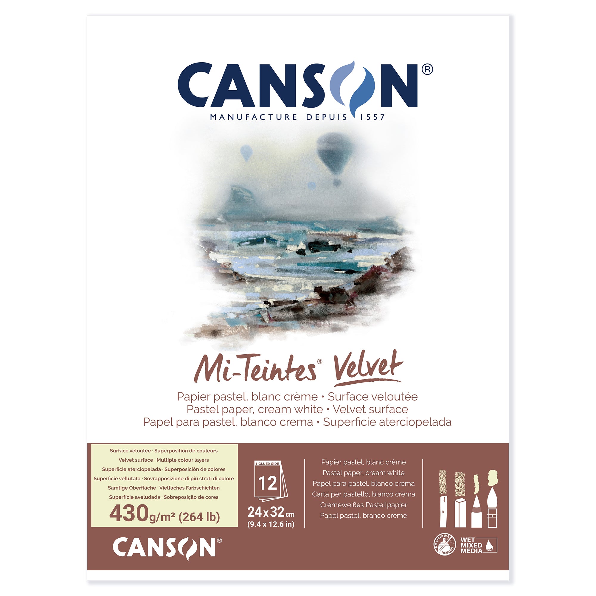 Canson Mi-Teintes Velvet Pad - Cream White - 430gsm - 12 sheets - 24 x 32cm