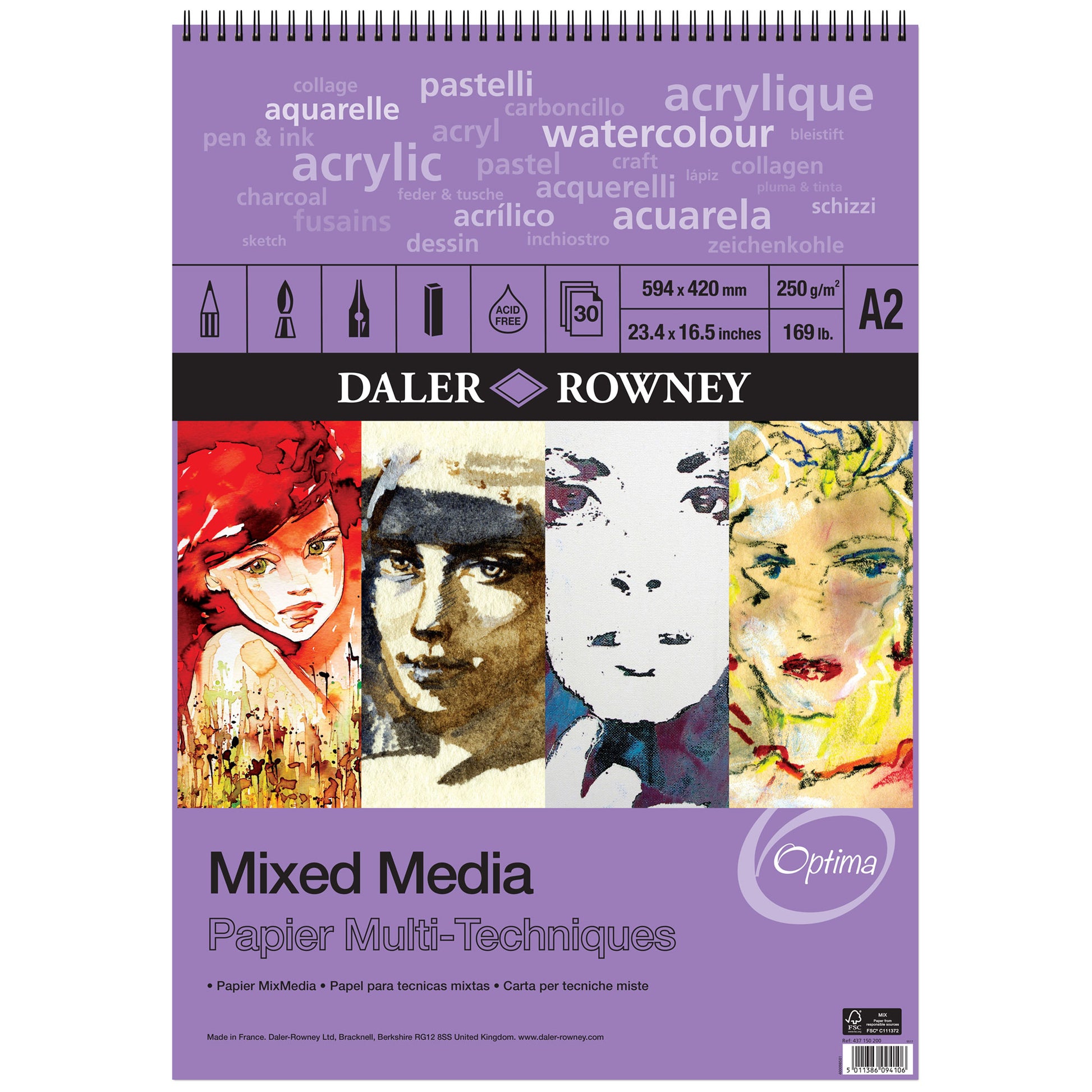 Daler-Rowney Optima Mixed Media Spiral Pads - A2