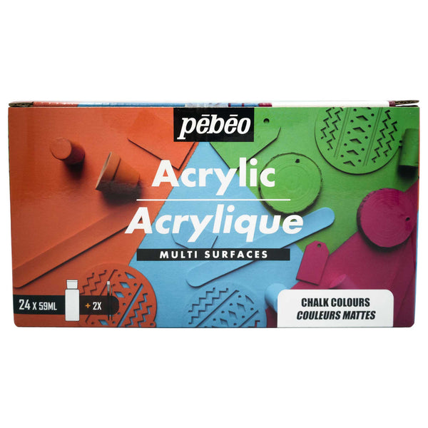Pebeo MultiSurface Acrylics Set Chalk/Matt Colours 24 x 59ml