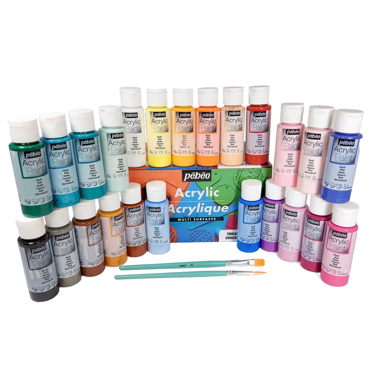 Pebeo Multi-Surface Acrylics Set - Chalk/Matt Colours - 24 x 59ml