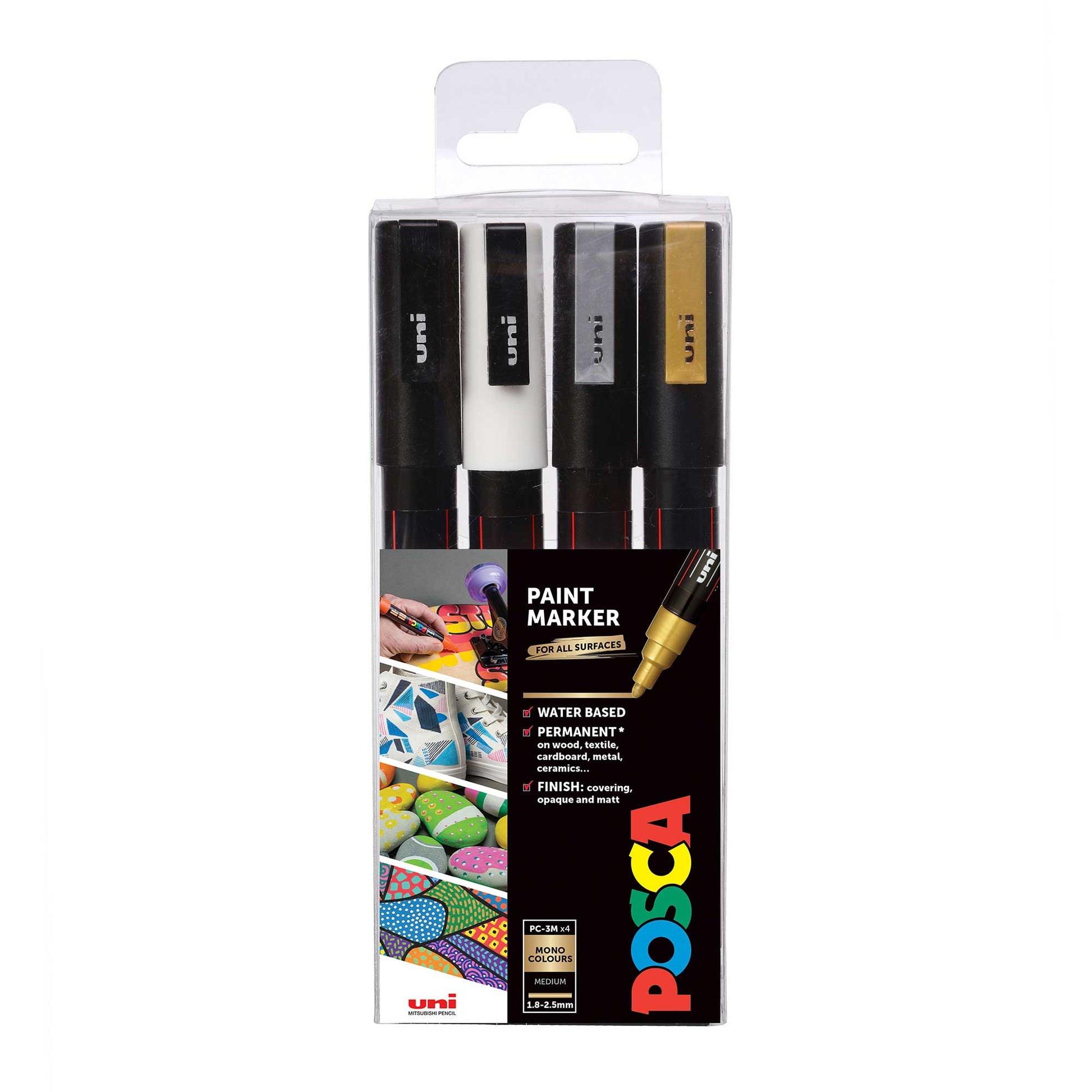 Posca Markers - 0.9 - 1.3mm - 4 Mono Tones - PC-3M in box