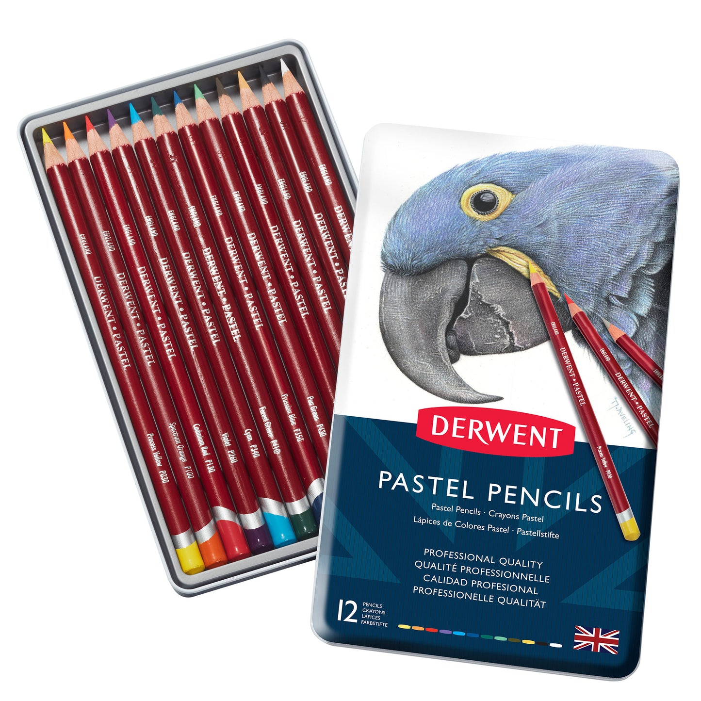 Derwent Pastel Pencil Metal Tins - Set of 12 - Box Open