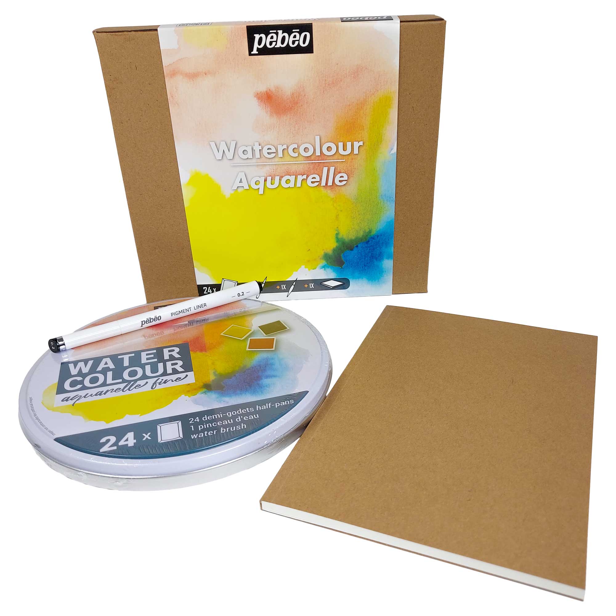 Pebeo Fine Art Watercolour Painting Set - 24 Half Pans Contents