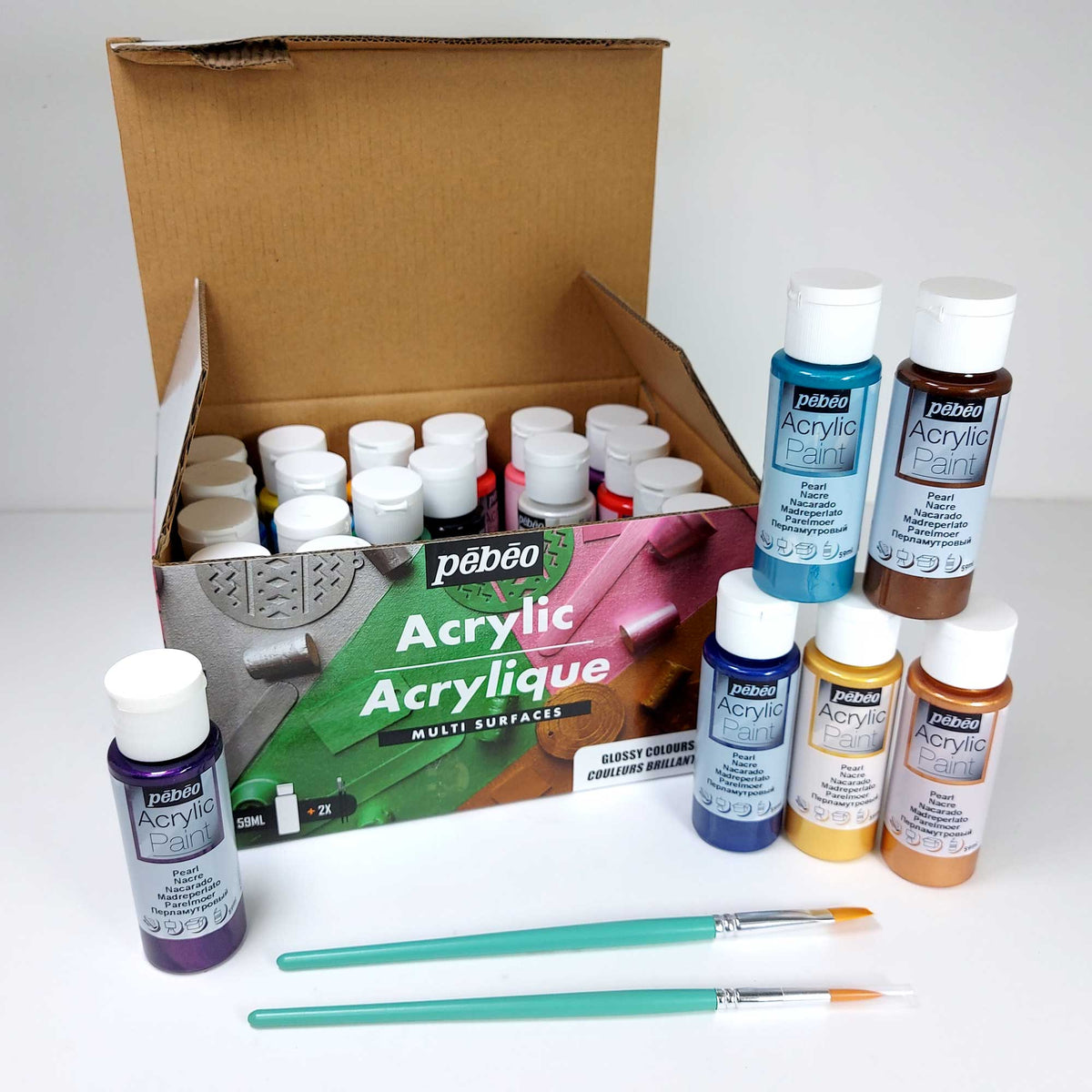 Pebeo MultiSurface Acrylics Set Glossy/Pearlescent Colours 24 x 59ml