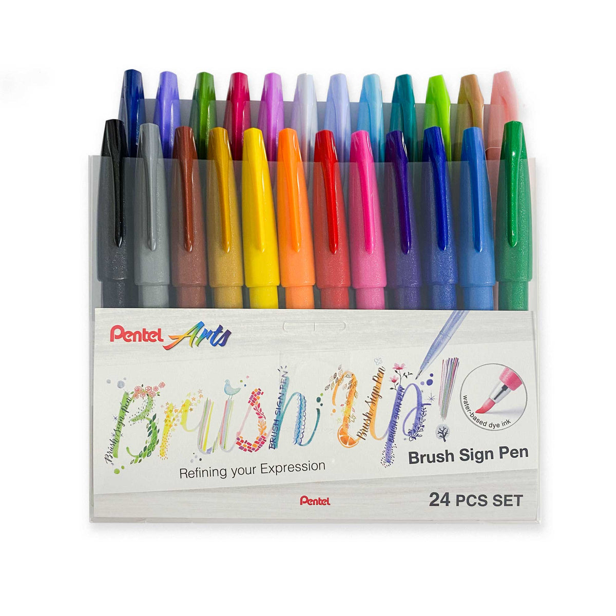 Pentel Brush Sign Pens - Set of 24 Assorted Colours