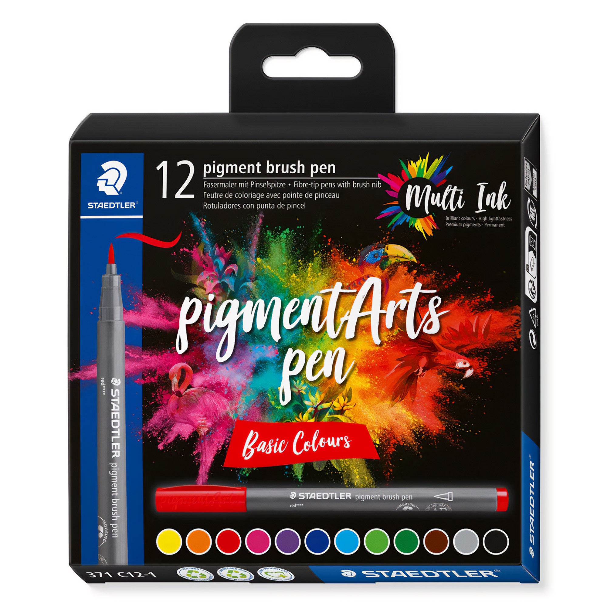 Staedtler Pigment Arts Brush Pens - Basic Colours - Set of 12