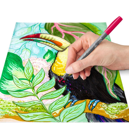 Staedtler Pigment Arts Brush Pens in use to create a colourful illustration of a toucan