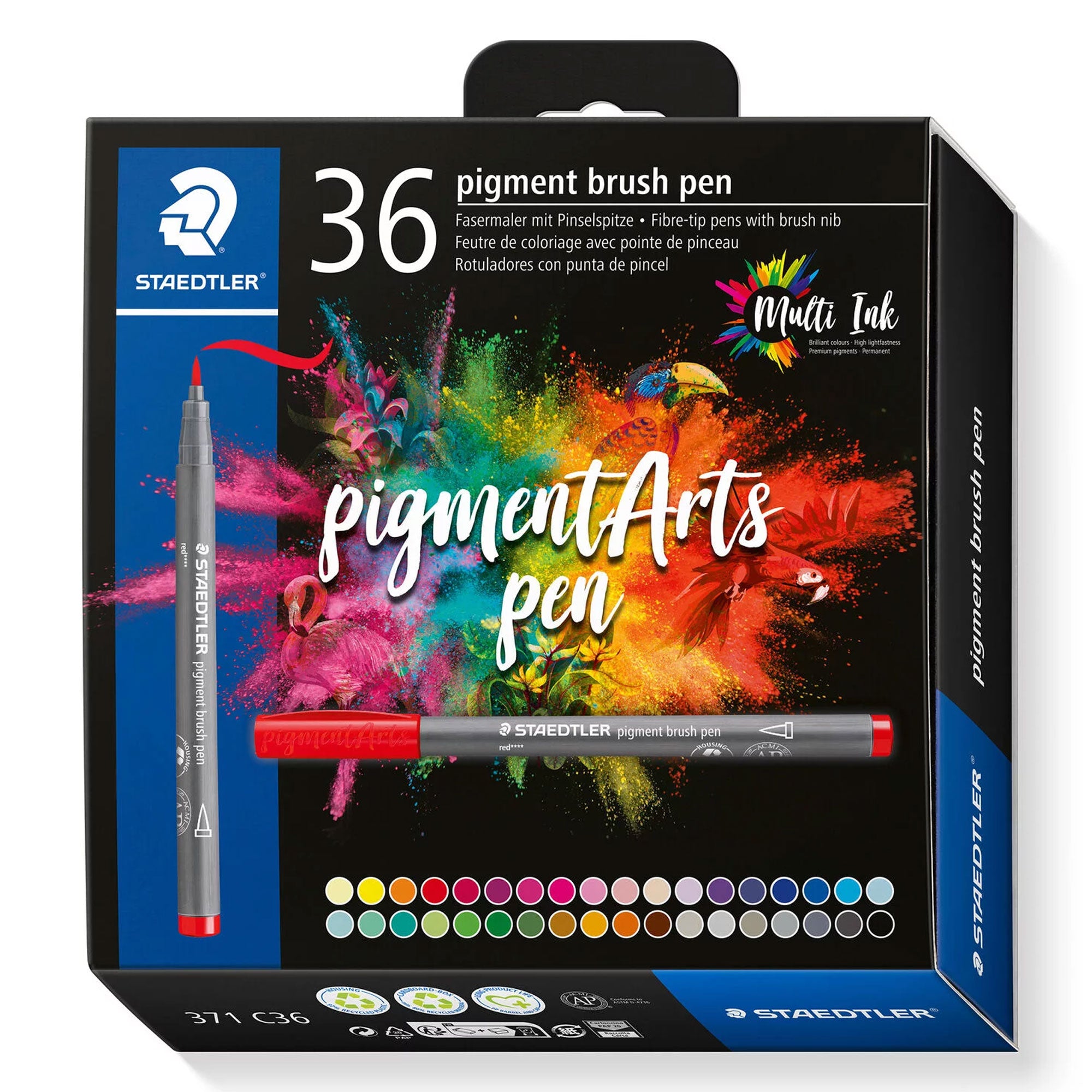 Staedtler Pigment Arts Multi Ink Brush Pens - Basic Colours - Set of 36