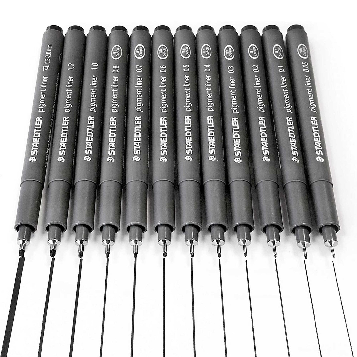 Staedtler Pigment Liner - Set of 12 - Nib Size Comparison