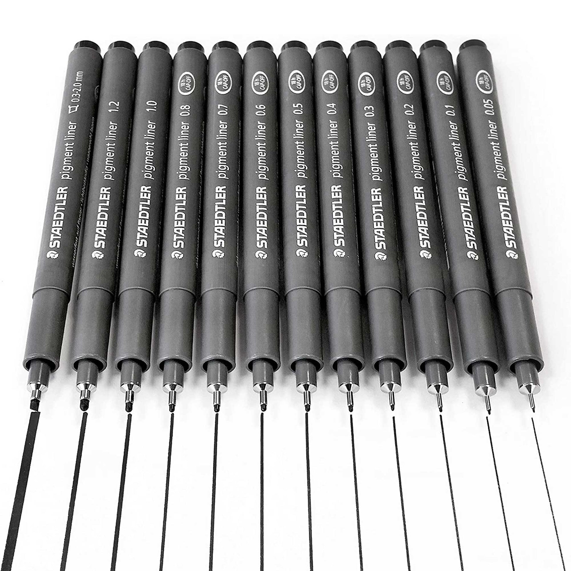 Staedtler Pigment Liner - Set of 12 - Nib Size Comparison
