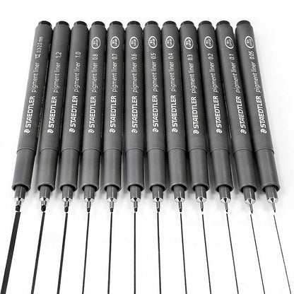 Staedtler Pigment Liner - Set of 12 - Nib Size Comparison