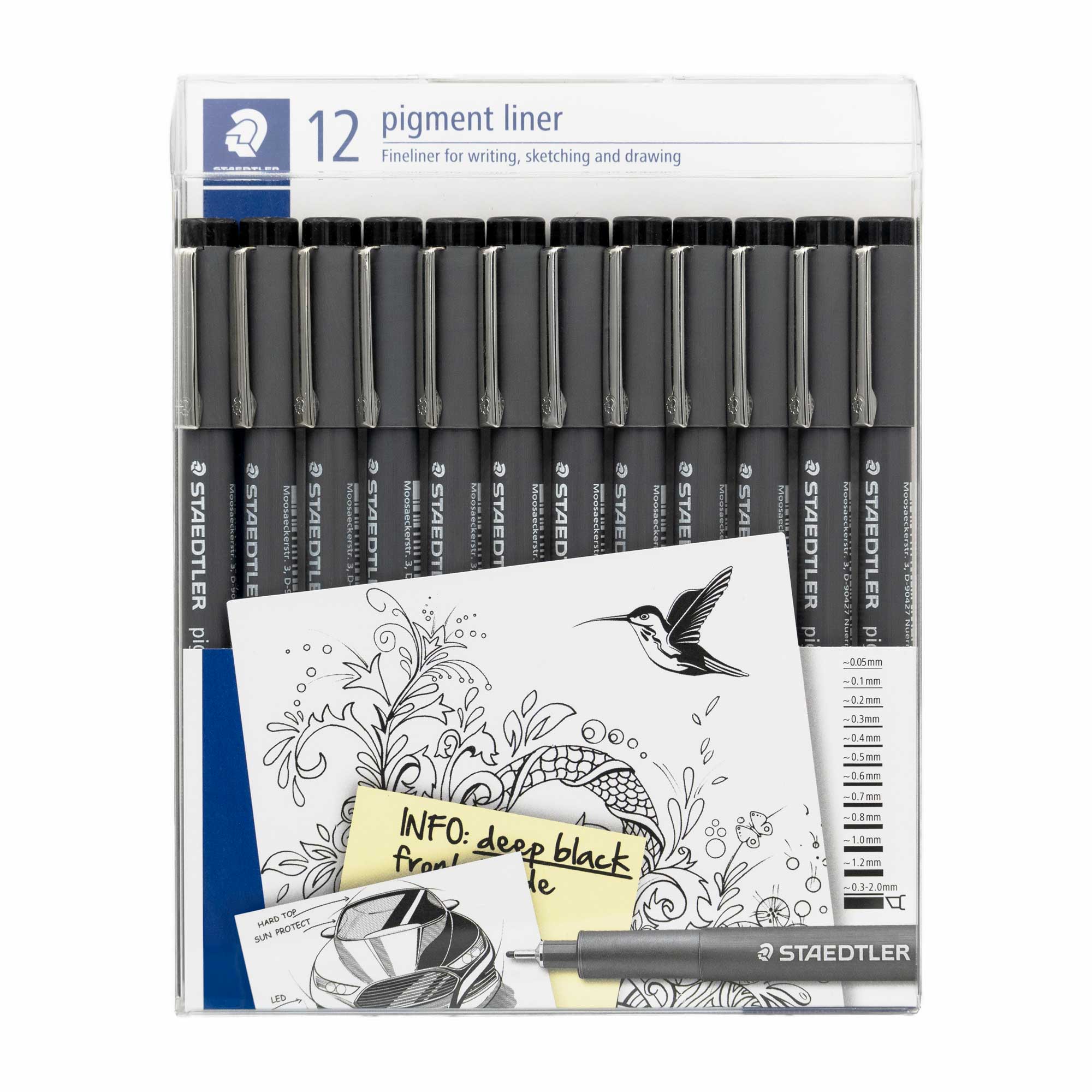 Staedtler Pigment Liner - Set of 12 - Black Ink