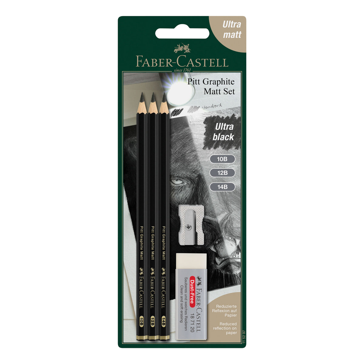 Faber-Castell Pitt Graphite Matt Pencil Set - Ultra Black 10B, 12B, 14B and Accessories