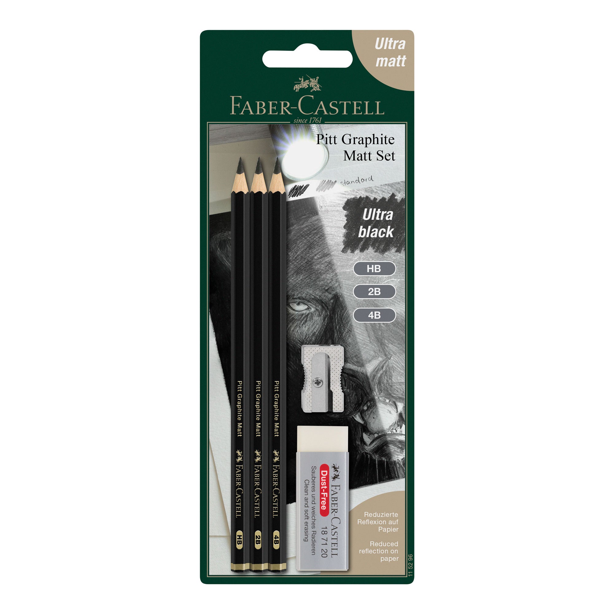 Faber-Castell Pitt Graphite Matt Pencil Set - Ultra Black HB, 2B, 4B and Accessories