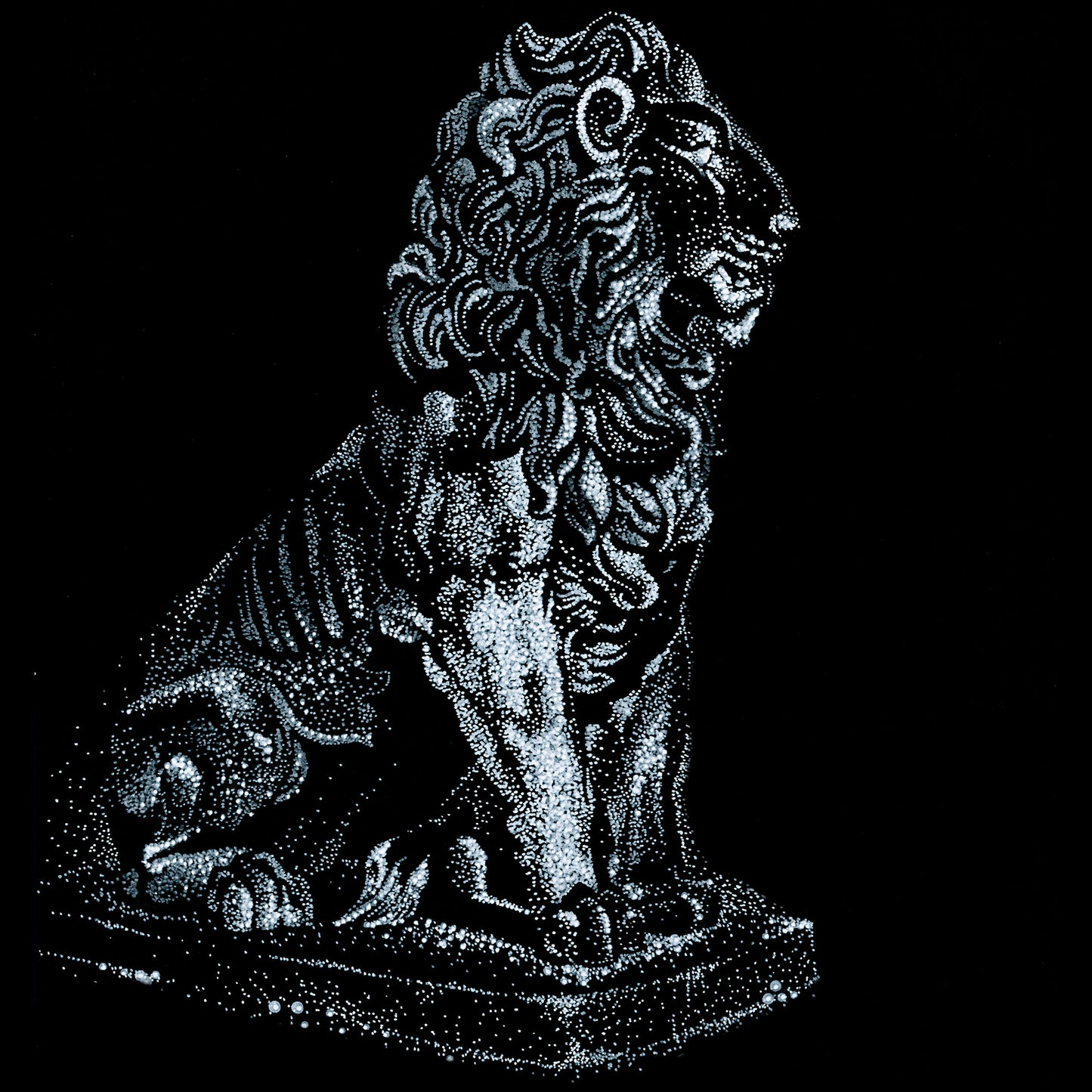 Faber-Castell Pitt Artist Pen - Black/White (Pack of 4) - Sample Illustration of a Lion Statue in a Pointillist Style