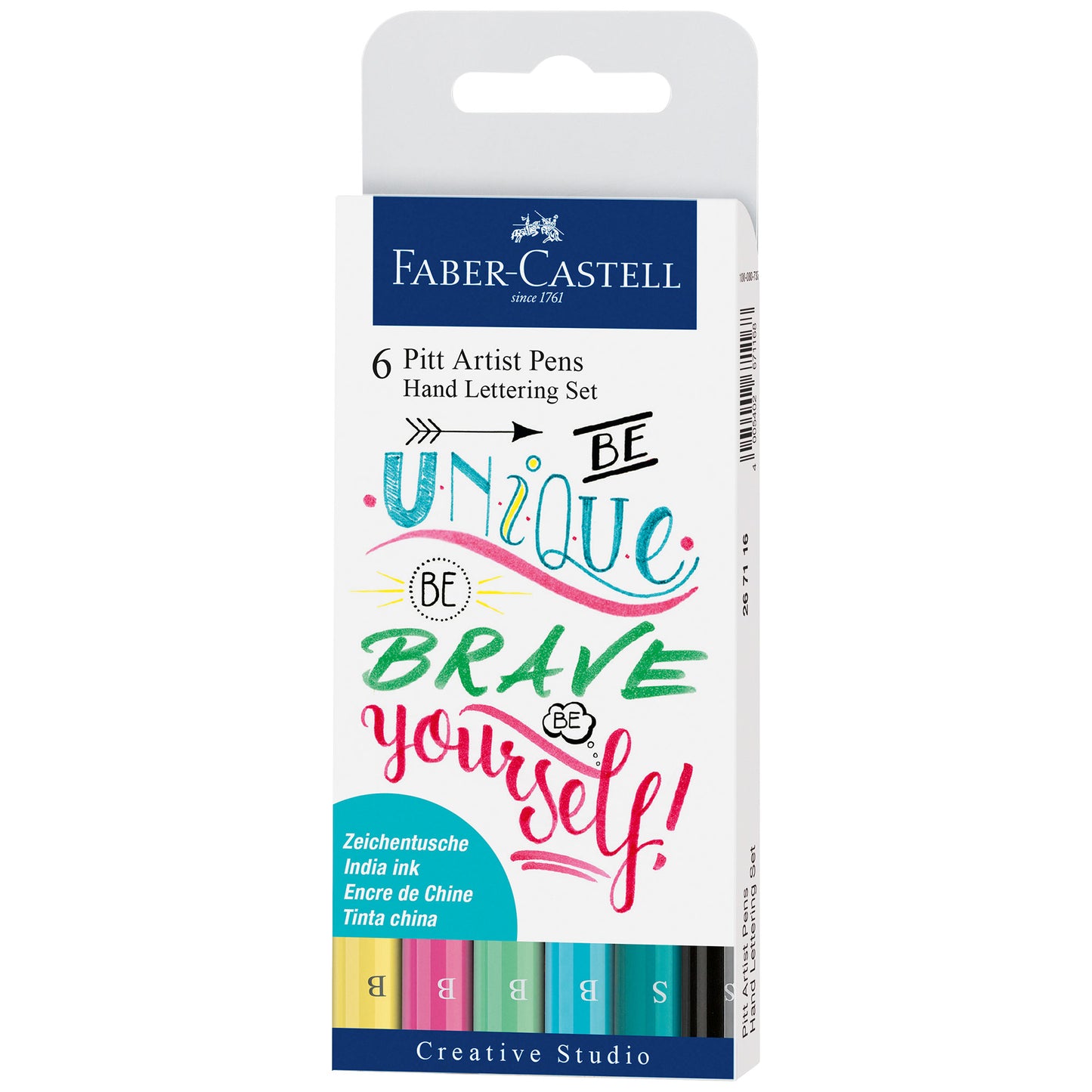 Faber-Castell Indian Ink Pitt Artist Pens - Hand Lettering Set of 6 - PASTEL COLOURS