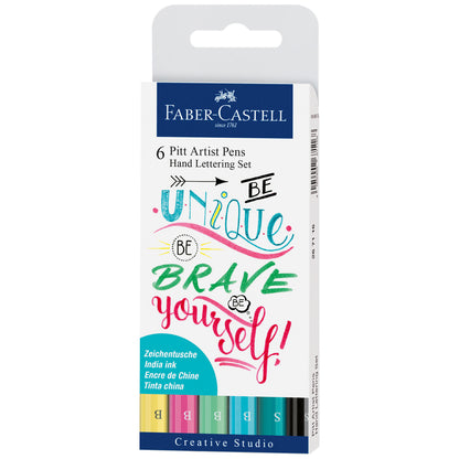 Faber-Castell Indian Ink Pitt Artist Pens - Hand Lettering Set of 6 - PASTEL COLOURS