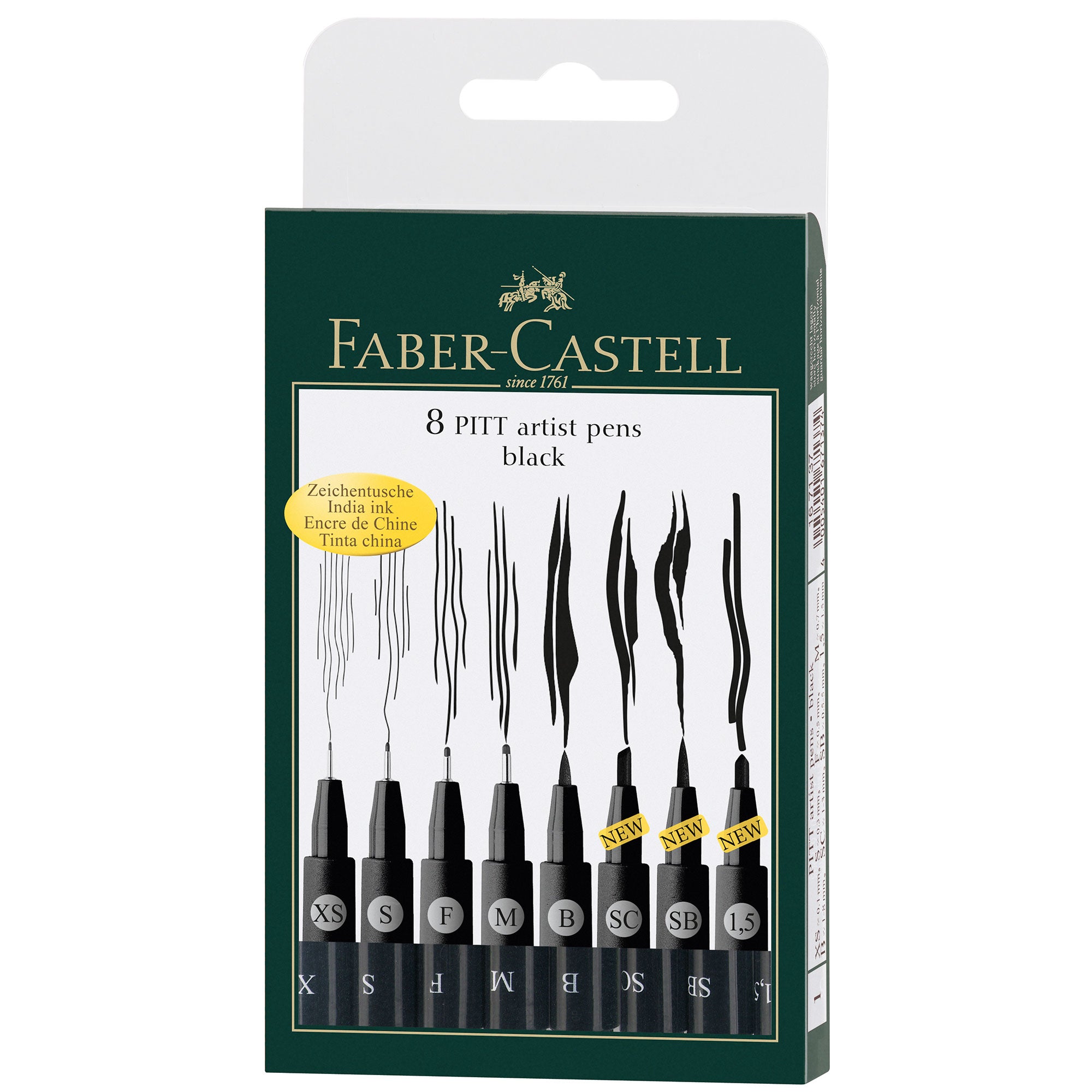 Faber-Castell Fine Pitt Brush Pen - Set of 8 Black Pens