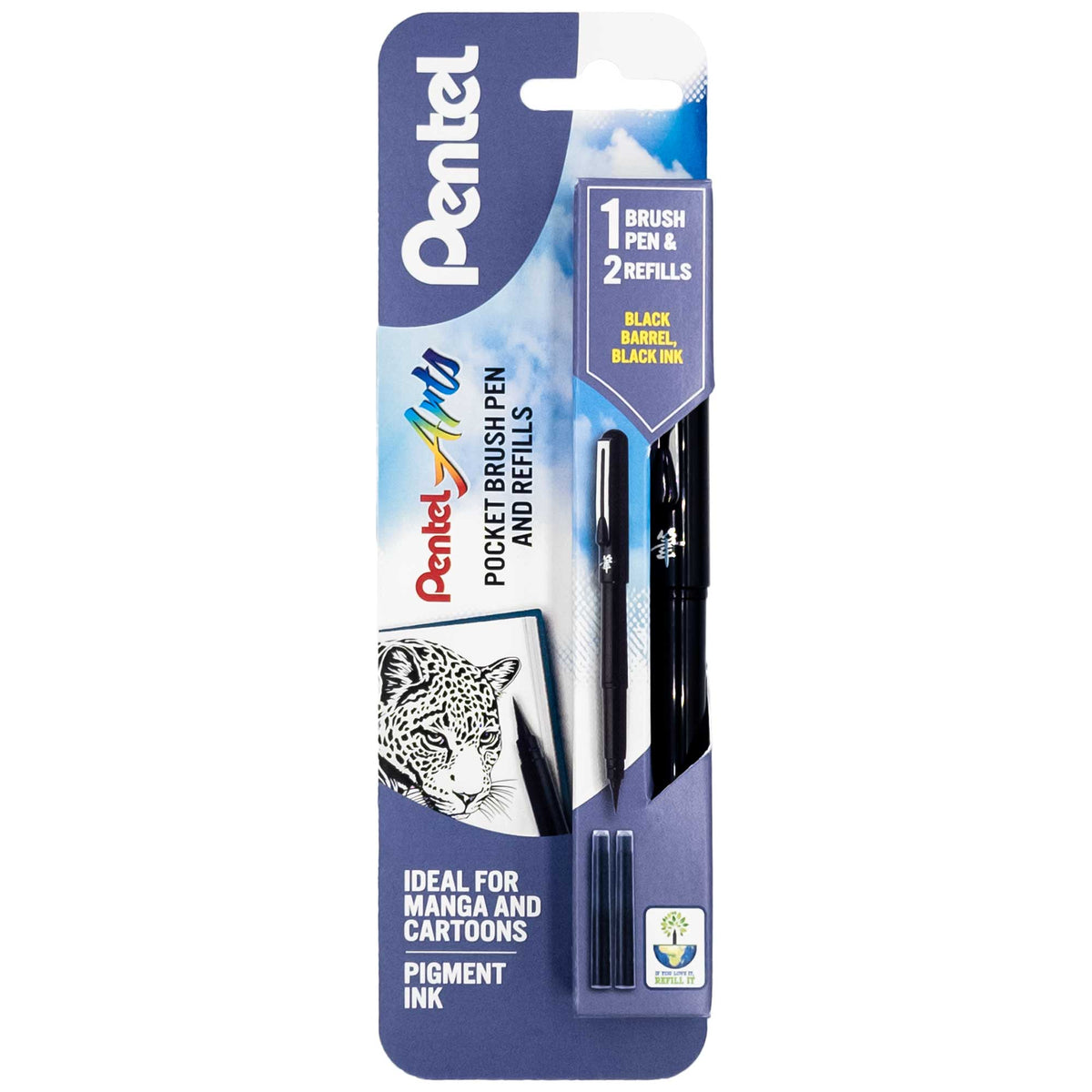 Pentel Pocket Brush Pens + 2 Refills - Black