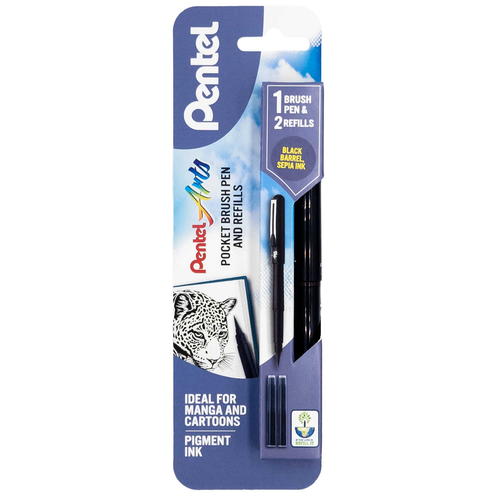 Pentel Pocket Brush Pens + 2 Refills - Sepia