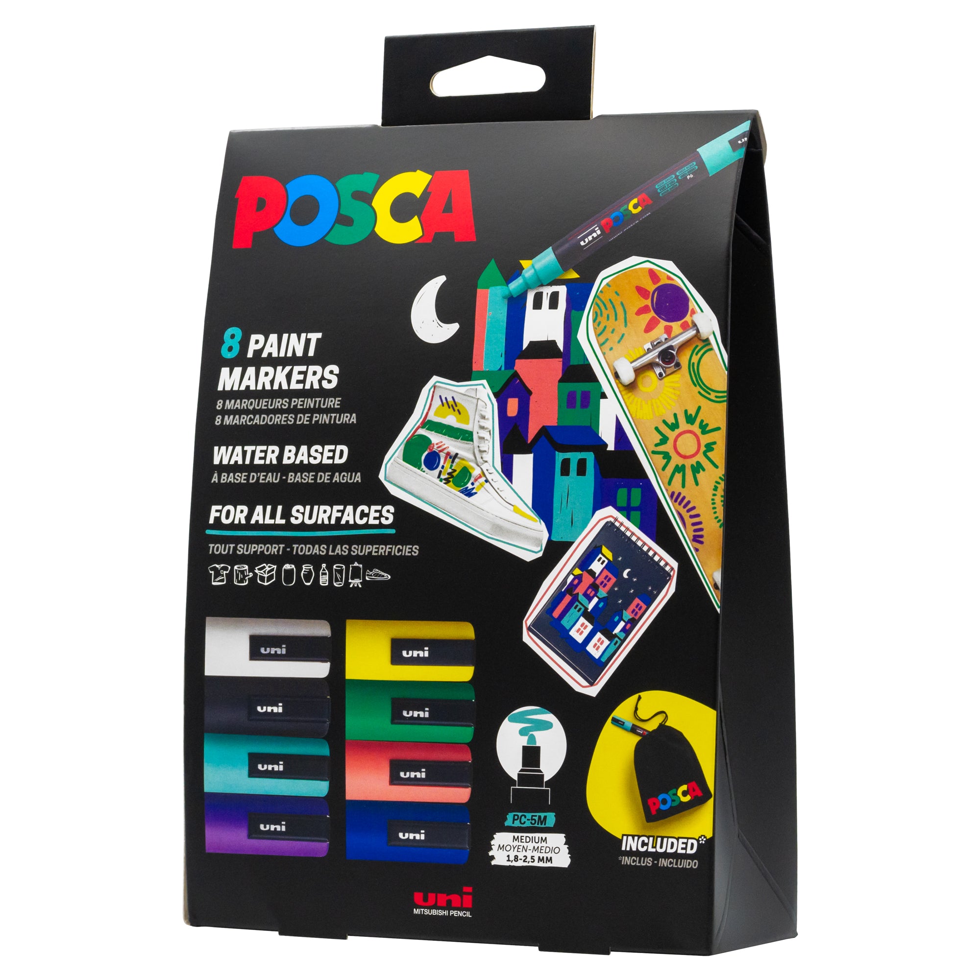 POSCA Markers - PC-5M - Set of 8 Paint Markers + Carrying Pouch