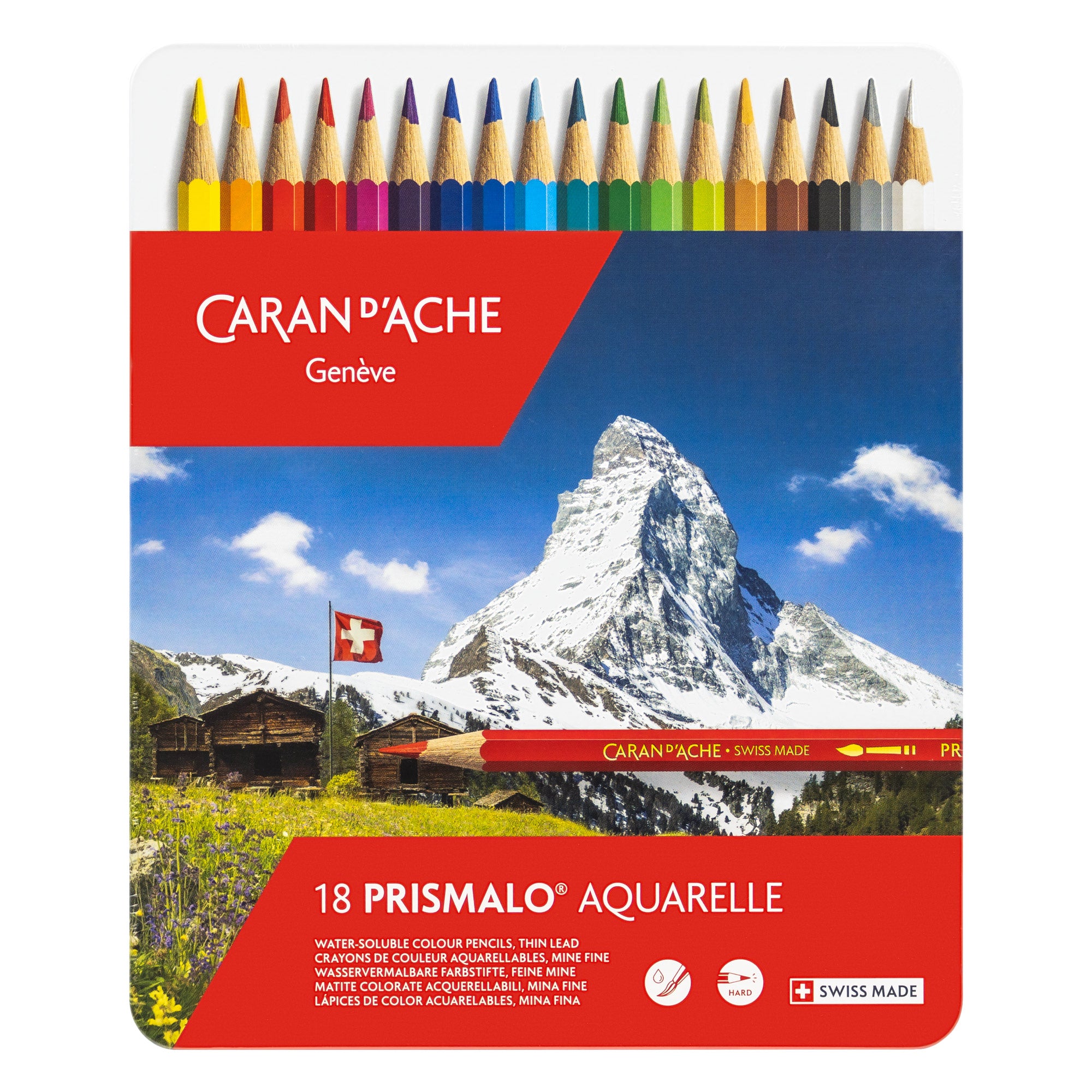 Caran d'Ache Prismalo Aquarelle Pencils set of 18 for vibrant watercolour effects and precise detailing