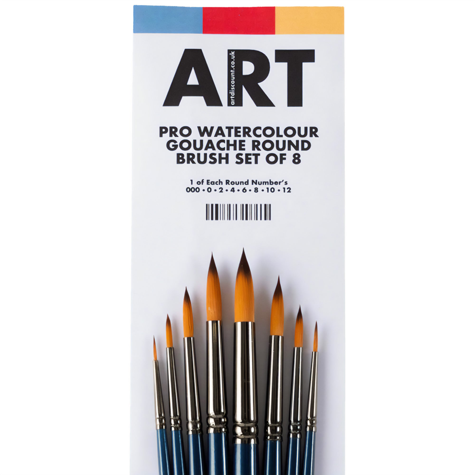 ARTdiscount Pro Watercolour/Gouache Round Brush Set of 8