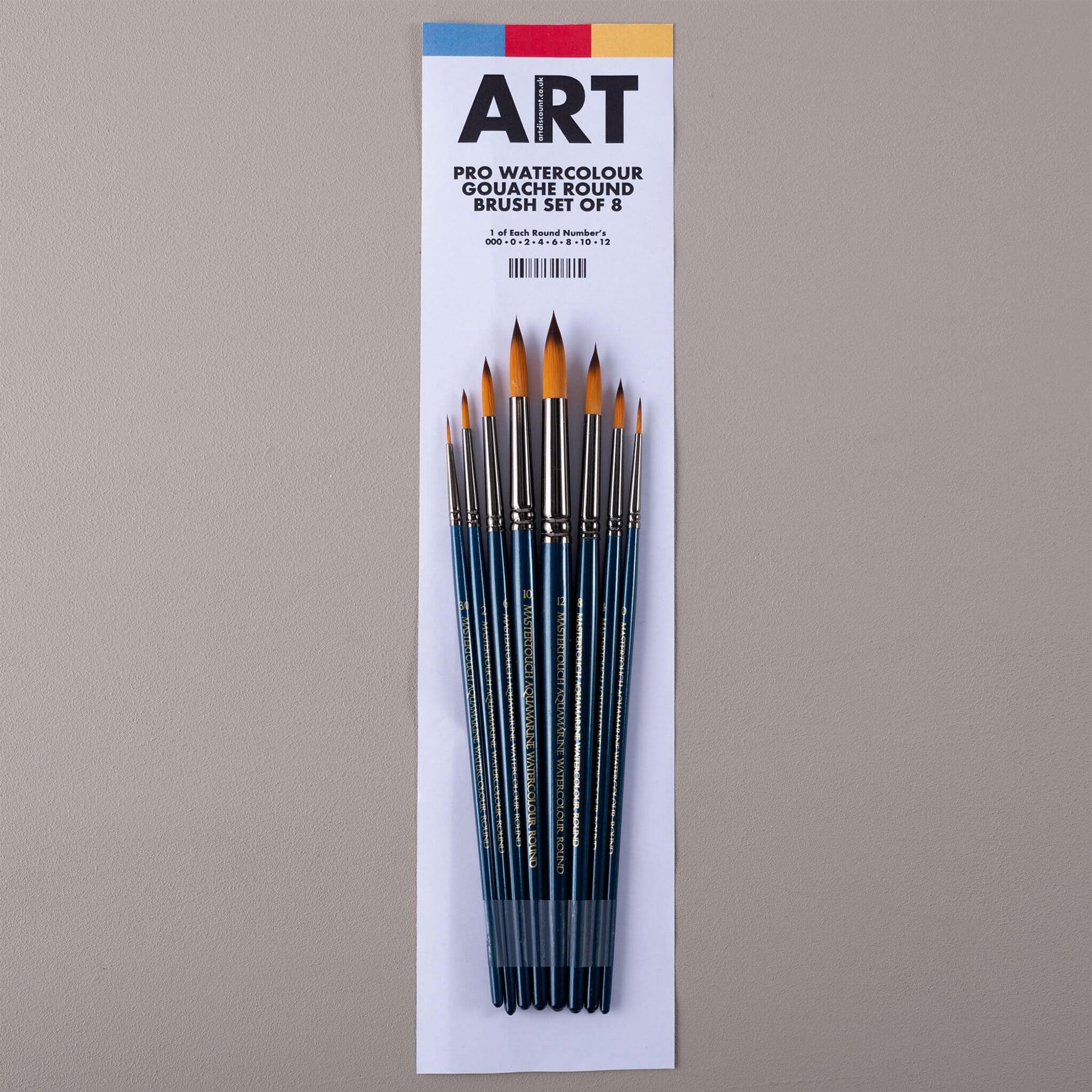 ARTdiscount Pro Watercolour/Gouache Round Brush Set of 8