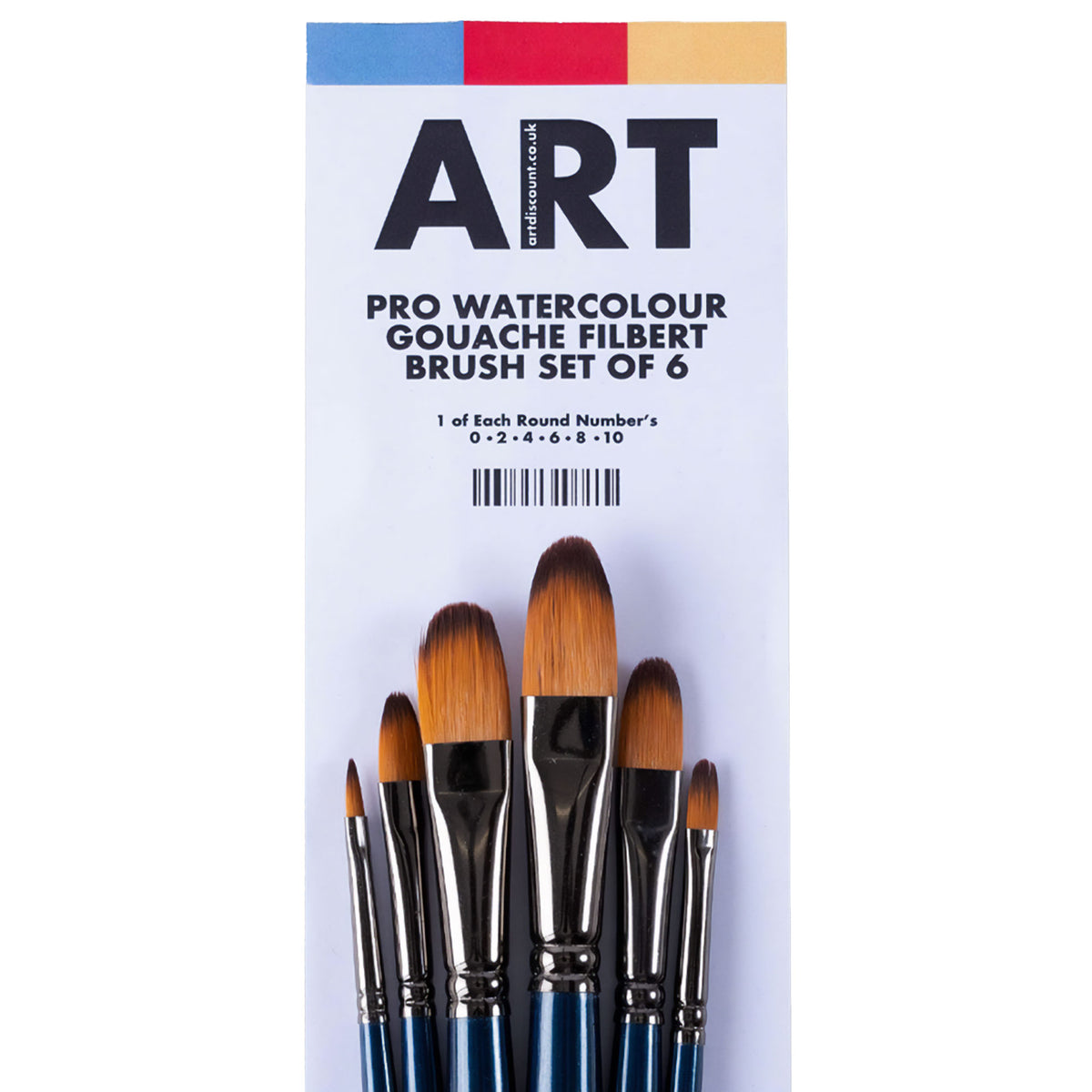 ARTdiscount Pro Watercolour/Gouache Filbert Brush Set of 6