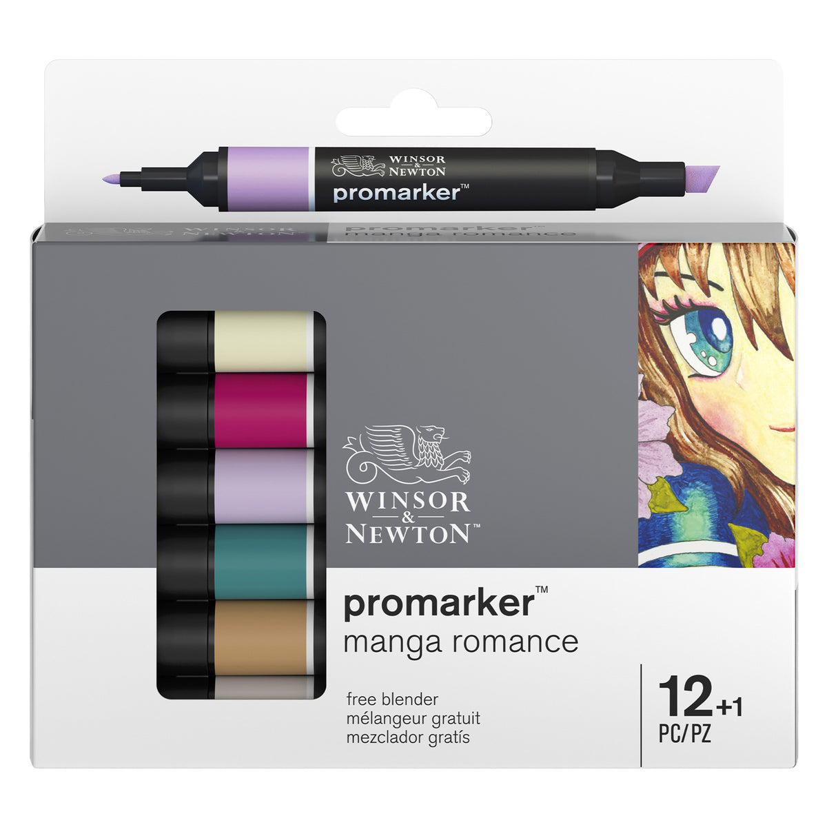 Winsor &amp; Newton Promarker Manga Romance - Set of 12 + Blender