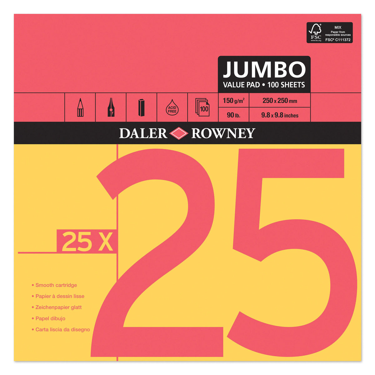 Daler-Rowney Red &amp; Yellow Jumbo Cartridge Pad 250x 250mm 150gsm