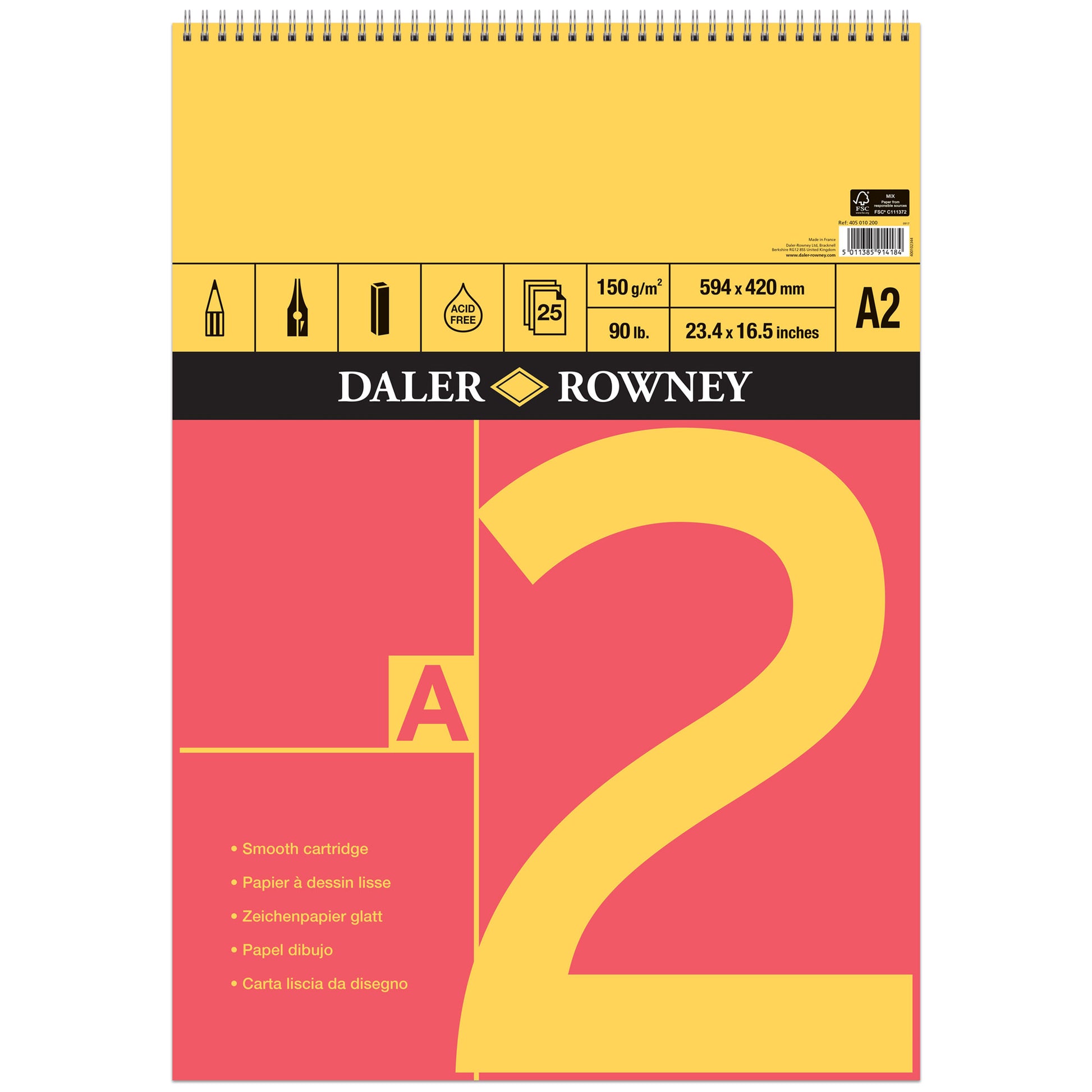 Daler-Rowney Red & Yellow Spiral Bound Pad - A2