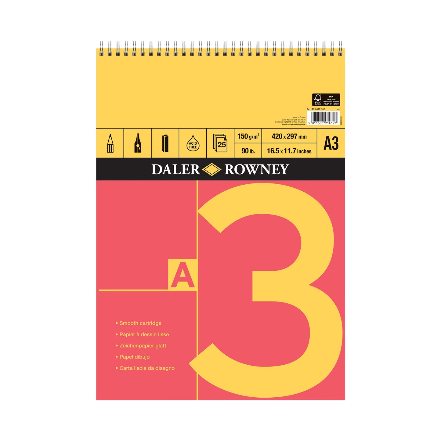 Daler-Rowney Red & Yellow Spiral Bound Pad - A3