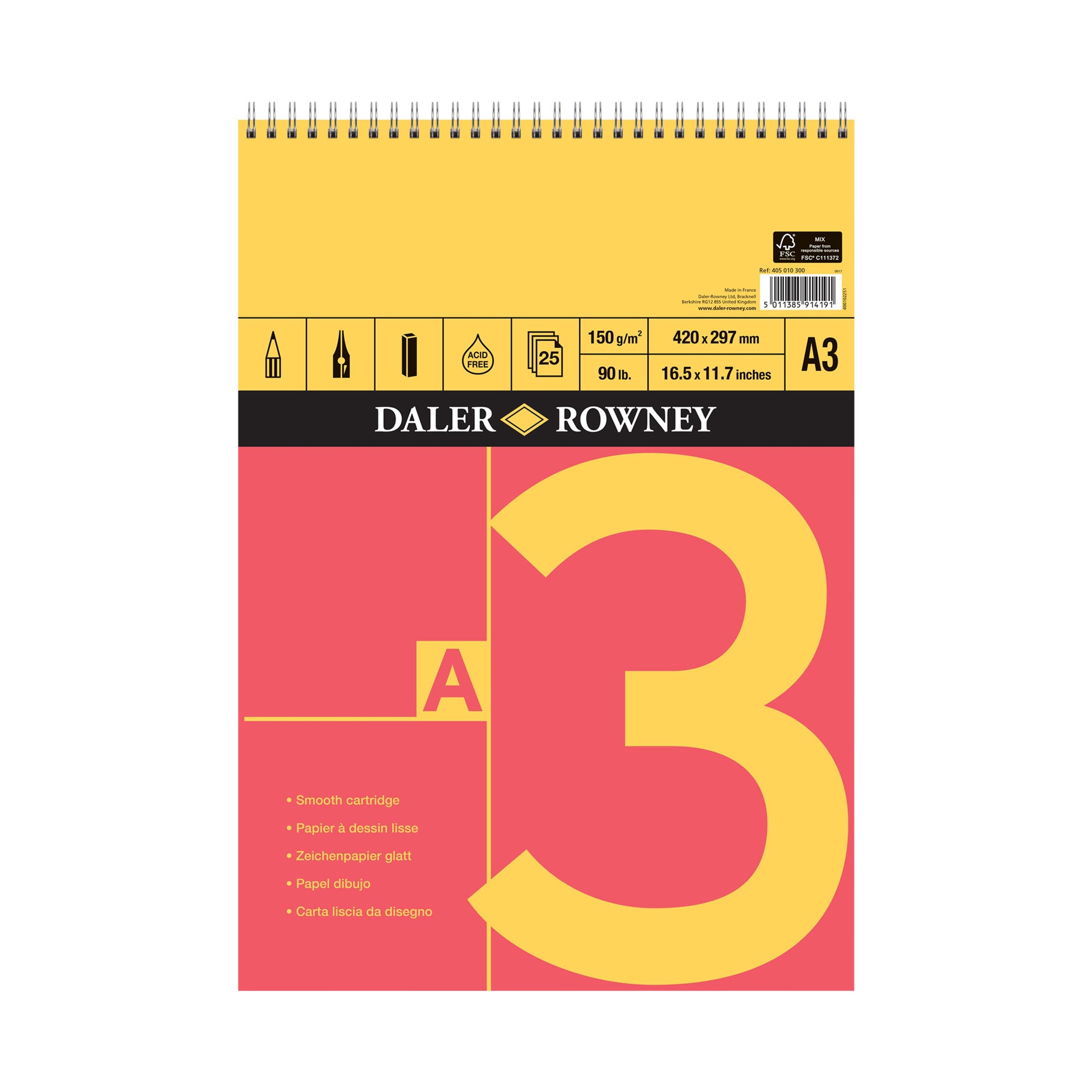 Daler-Rowney Red & Yellow Spiral Bound Pad - A3