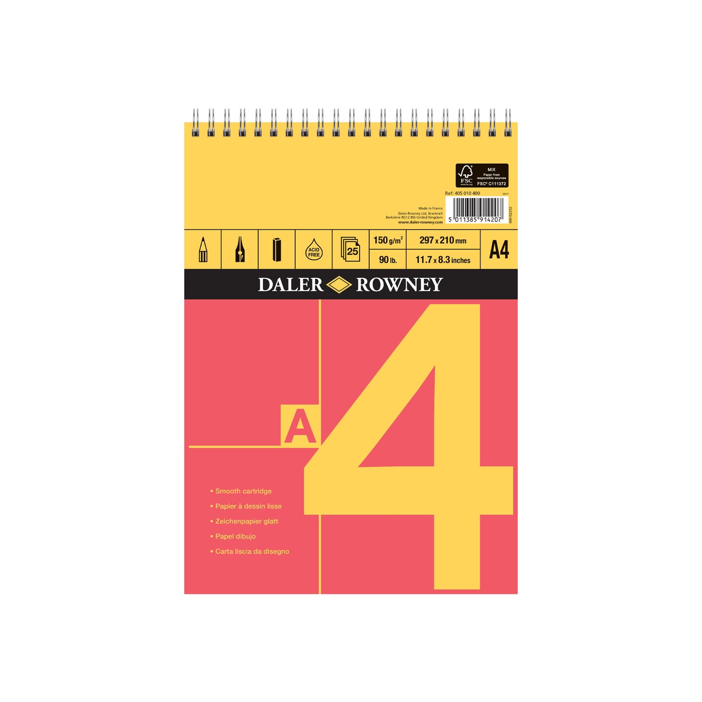 Daler-Rowney Red & Yellow Spiral Bound Pad - A4