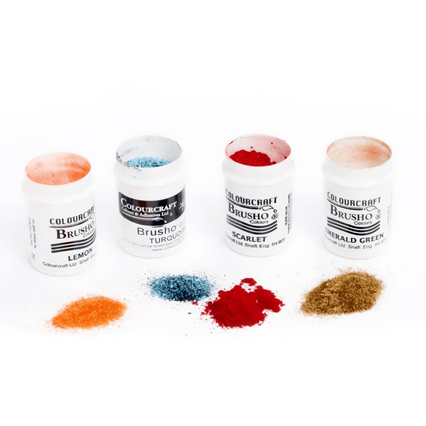 4 pots of Brusho colour in it's dry powder state. 