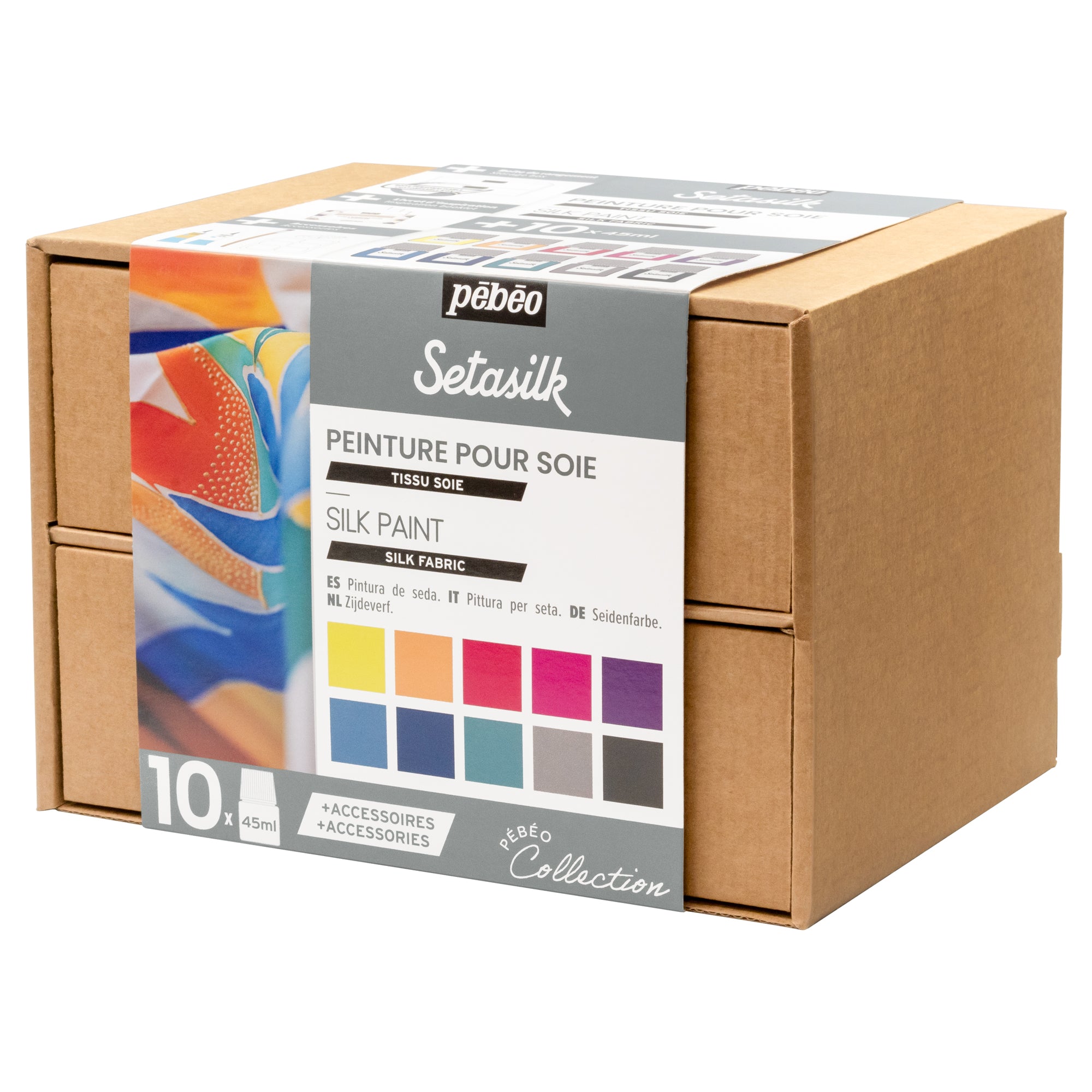 Pebeo Setasilk Silk Painting Set - 10 x 45ml + Accessories