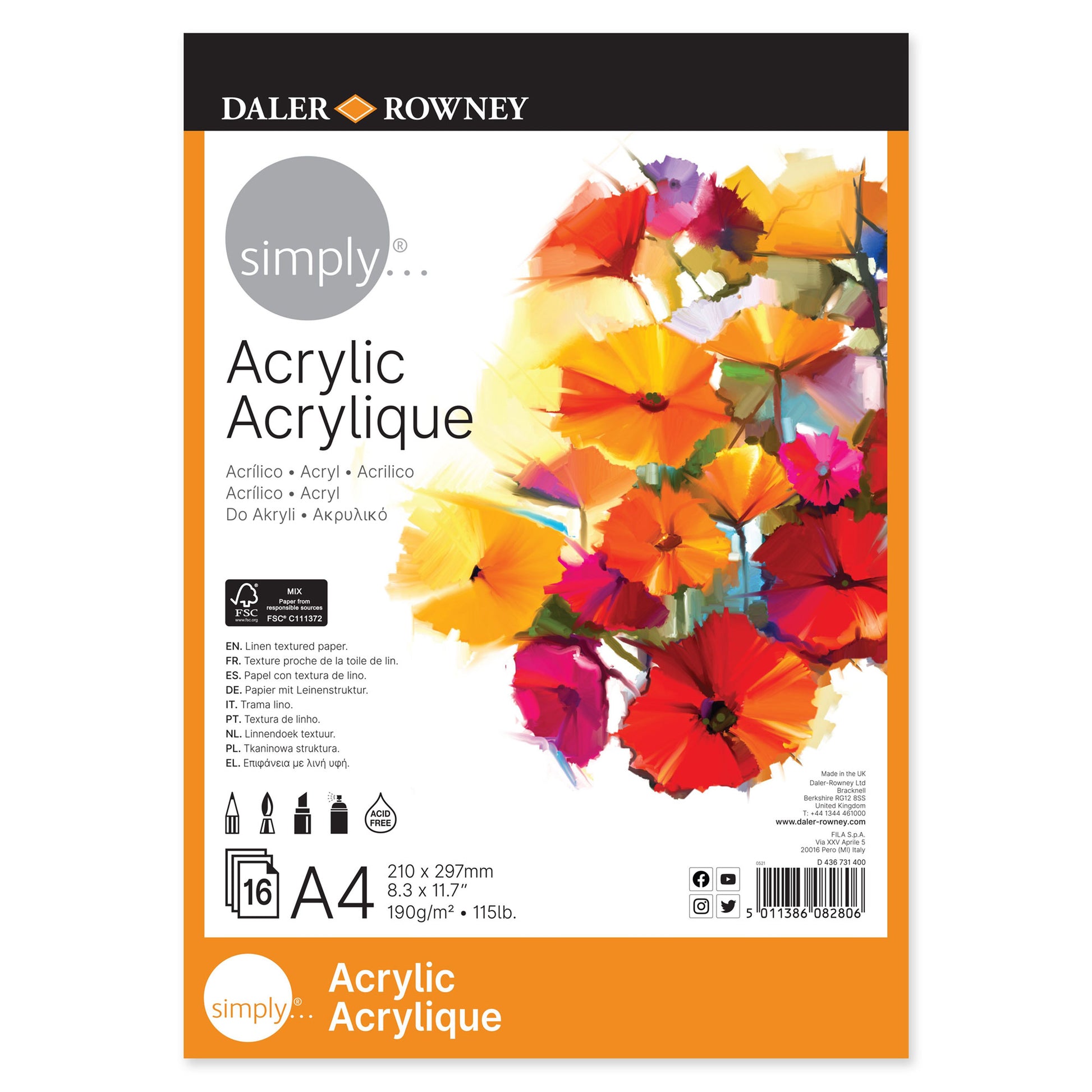 Daler-Rowney Simply Acrylic Paper Pad - A4