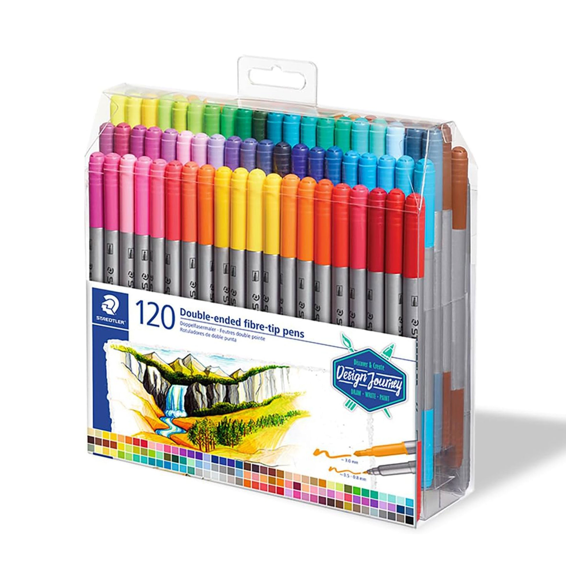 Comprehensive set of 120 Staedtler Double-Ended Fibre-Tip Pens for artists and crafters