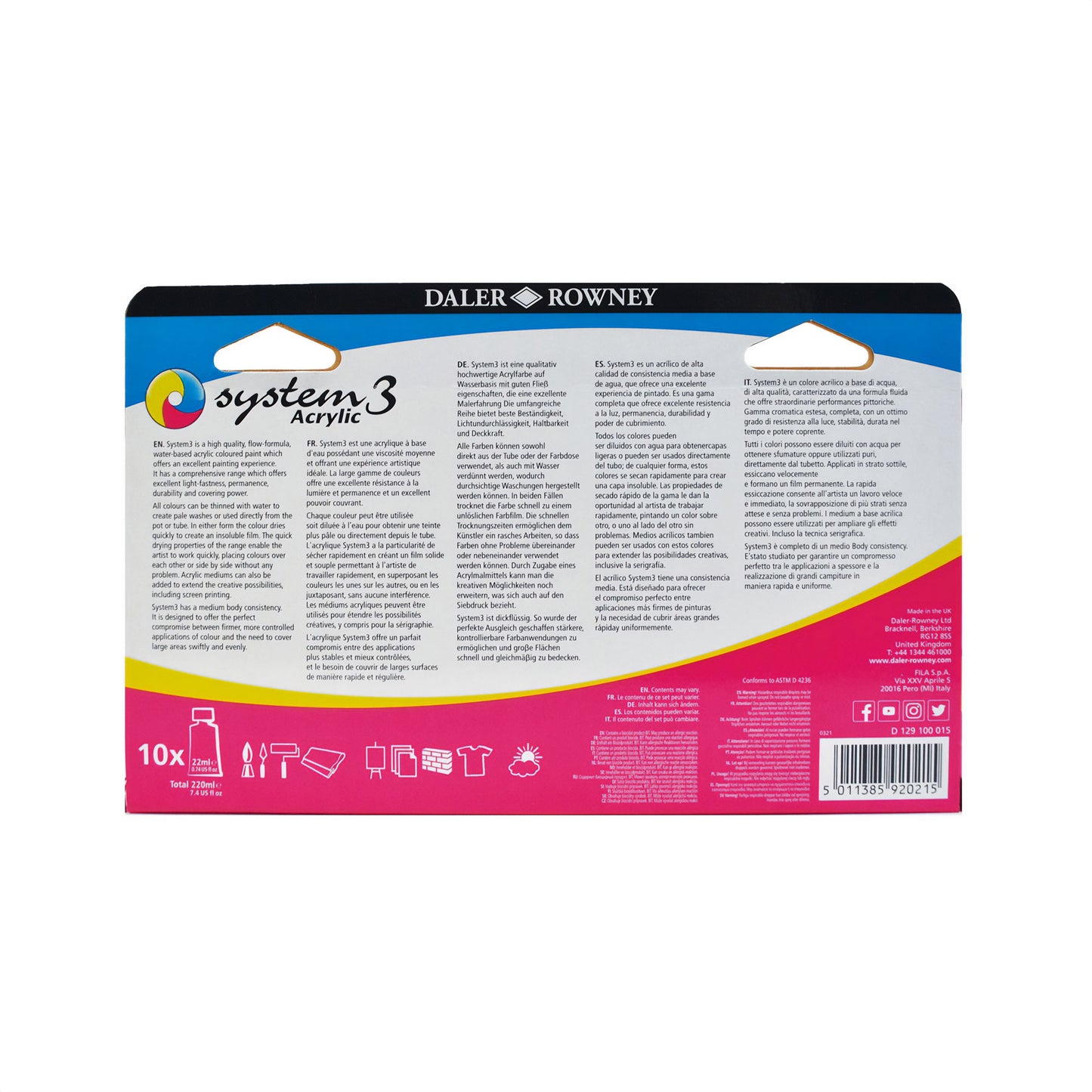 Daler-Rowney System3 Acrylic Introductory Set Box Back