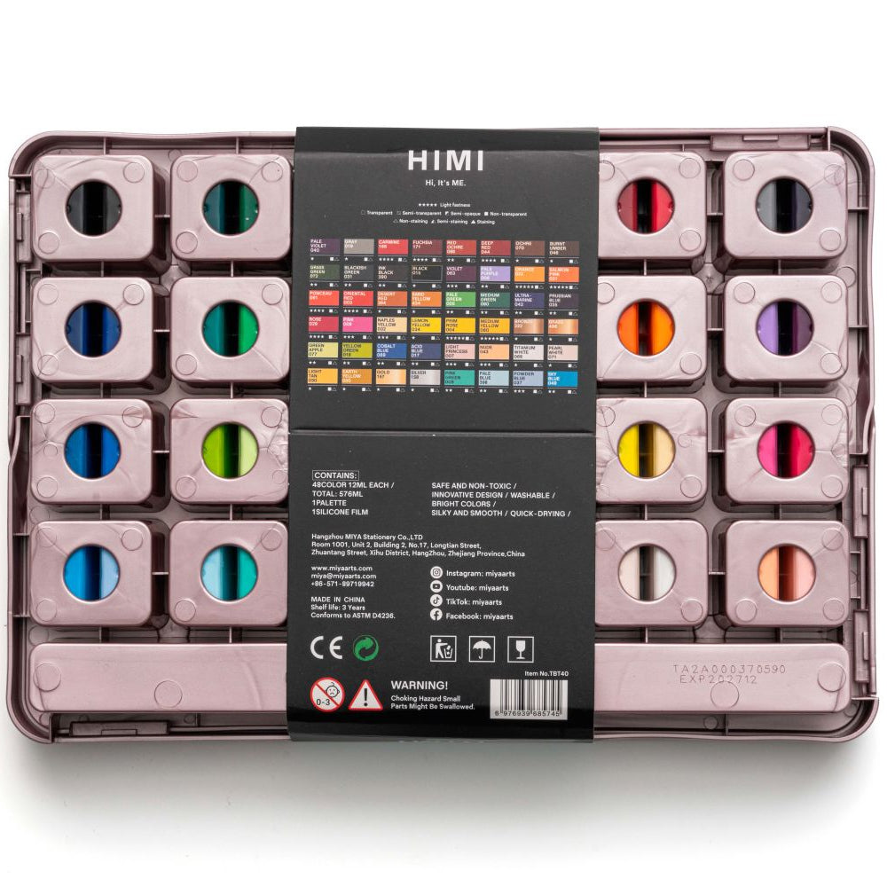 HIMI : Jelly Cup Acrylic : 12ml Twin Cups : Set of 48 Colours : Plastic  Case : Pearl Pink