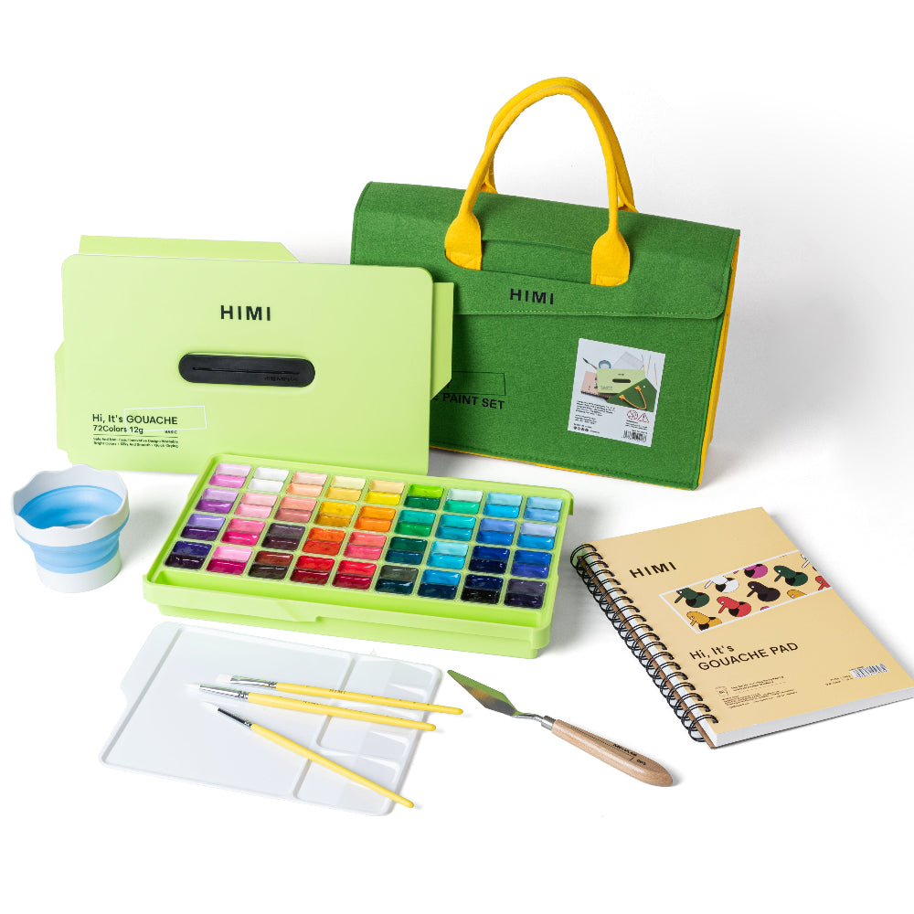 HIMI : Jelly Cup Gouache Kit : 12ml Twin Cups : Set of 72 Colours : Apple Green Case