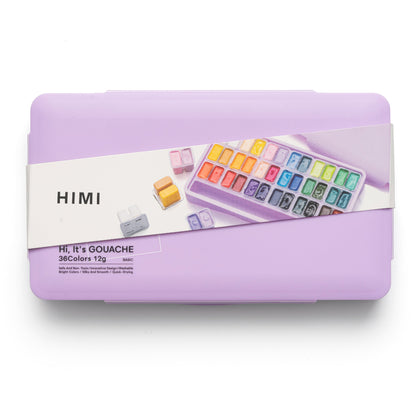 HIMI : Jelly Cup Gouache : 12ml Twin Cups : Set of 36 Colours  : Plastic Case : Purple