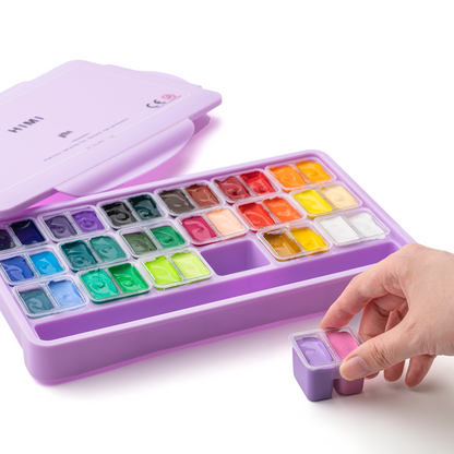 HIMI : Jelly Cup Gouache : 12ml Twin Cups : Set of 36 Colours  : Plastic Case : Purple