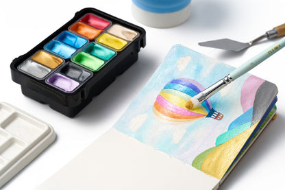 HIMI : Gouache : 12ml Twin Cups : Set of 12 : Shiny Metallic : Plastic Case : Black