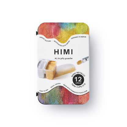 HIMI : Gouache : 12ml Twin Cups : Set of 12 : Shiny Metallic : Plastic Case : Black